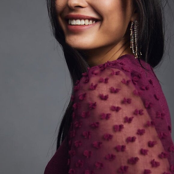 NWT MAEVE Anthropologie Textured Semi-sheer puffed Sleeve Top Size XL PETITE - Picture 6 of 15